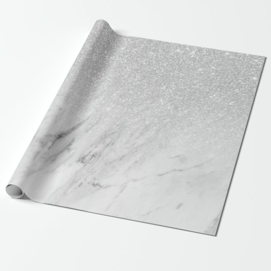 Weißer Marmor Chic Silver Glitzer Geschenkpapier (Ungerollt)