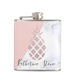 Weißer Marmor des eleganten RosengoldGlitters Flachmann