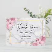 Weißer Marmor Elegante Blumenhochzeit Dankeskarte (Stehend Vorderseite)