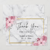 Weißer Marmor Elegante Blumenhochzeit Dankeskarte (Vorne/Hinten)