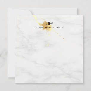 Weißer Marmor Eleganter Gold Splash Modernes Monog Mitteilungskarte