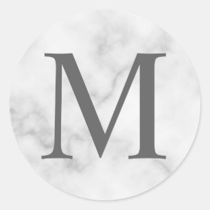 Weißer Marmor: Elegantes Monogramm Runder Aufkleber