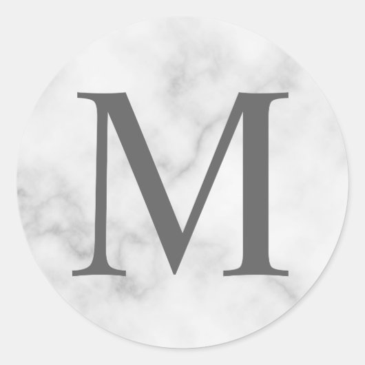 Weißer Marmor: Elegantes Monogramm Runder Aufkleber (Vorderseite)