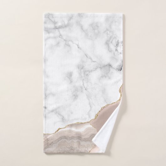 Weißer Marmor Elfenbein Beige Agate Gold Glitzer Badhandtuch Set (Handtuch)