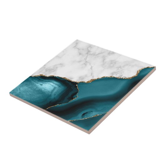 Weißer Marmor Gilded Aquamarin Agate Fliese (Seite)