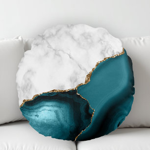 Weißer Marmor Gilded Aquamarin Agate Rundes Kissen