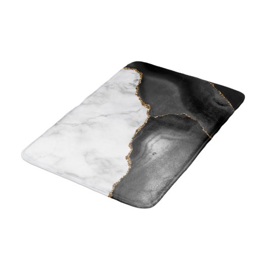 Weißer Marmor Gilded Black Agate Badematte (Schrägansicht)
