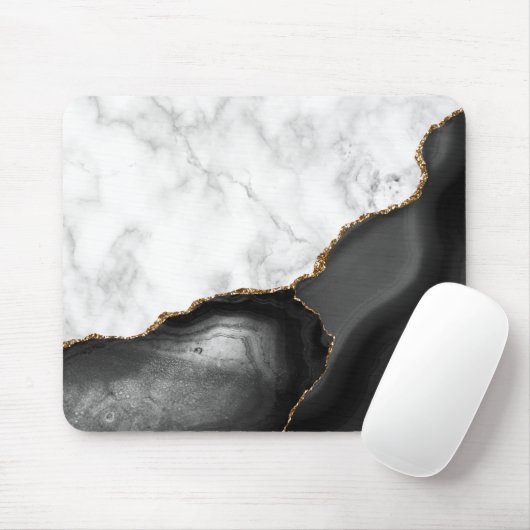 Weißer Marmor Gilded Black Agate Mousepad (Mit Mouse)