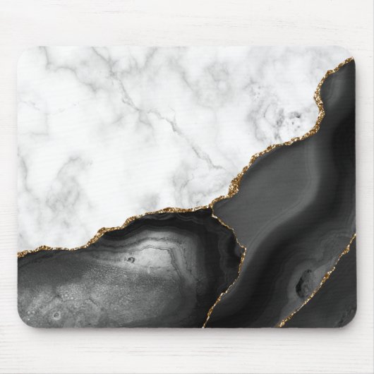 Weißer Marmor Gilded Black Agate Mousepad (Vorne)