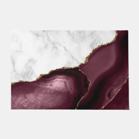 Weißer Marmor Gilded Burgundy Agate Fußmatte (Vorderseite)