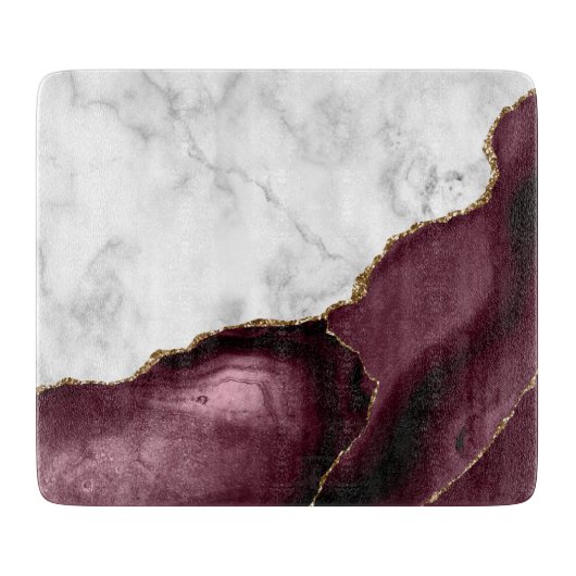 Weißer Marmor Gilded Burgundy Agate Schneidebrett (Vorderseite)
