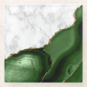 Weißer Marmor Gilded Hunter Green Agate Glasuntersetzer (Vorderseite)