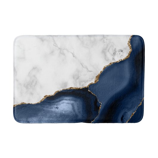 Weißer Marmor Gilded Navy Blue Agate Badematte (Vorderseite)