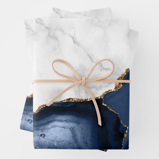 Weißer Marmor Gilded Navy Blue Agate Geschenkpapier Set (Beispiel)