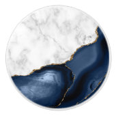 Weißer Marmor Gilded Navy Blue Agate Keramikknauf (Vorderseite)
