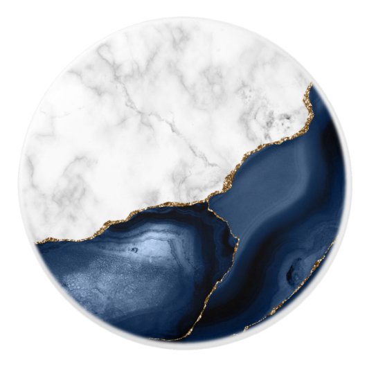 Weißer Marmor Gilded Navy Blue Agate Keramikknauf (Vorderseite)