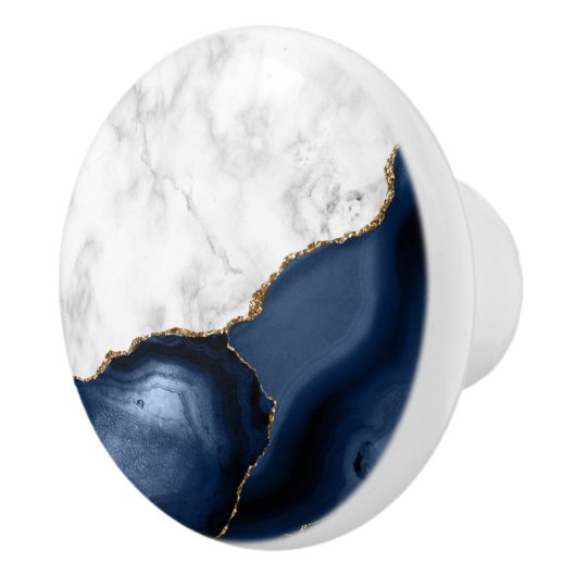 Weißer Marmor Gilded Navy Blue Agate Keramikknauf (Rechts)