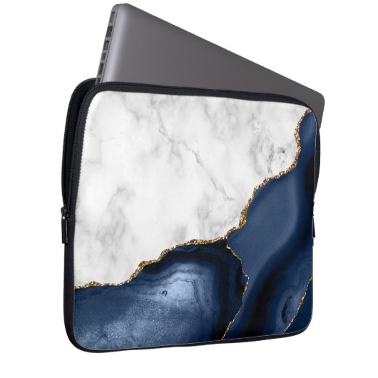 Weißer Marmor Gilded Navy Blue Agate Laptopschutzhülle (Vorne Rechts)