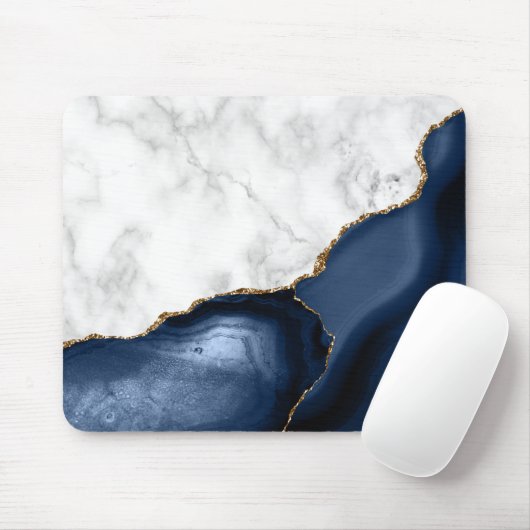Weißer Marmor Gilded Navy Blue Agate Mousepad (Mit Mouse)
