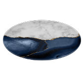 Weißer Marmor Gilded Navy Blue Agate Round Schneidebrett (Ecke)