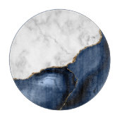 Weißer Marmor Gilded Navy Blue Agate Round Schneidebrett (Vorderseite)