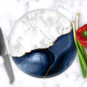 Weißer Marmor Gilded Navy Blue Agate Round Schneidebrett