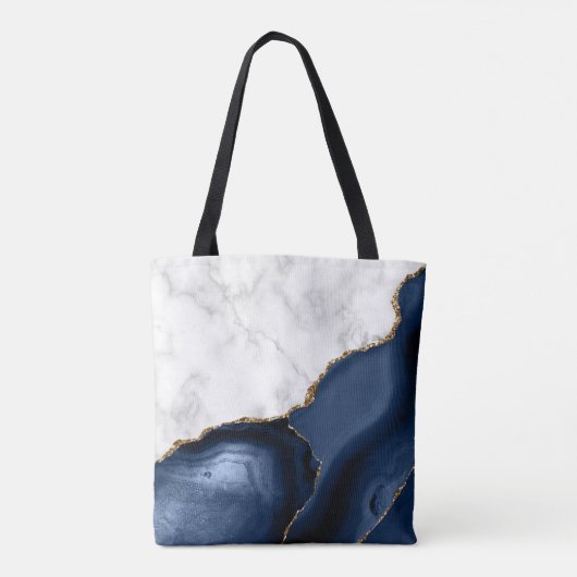 Weißer Marmor Gilded Navy Blue Agate Tasche (Rückseite)