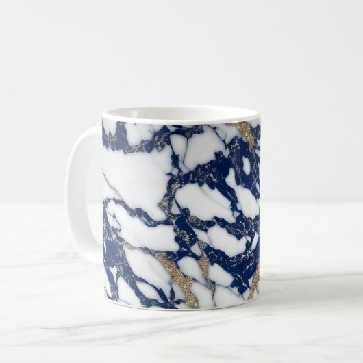 Weißer Marmor Gilded Navy Blue Agate Tasse (Vorderseite Links)