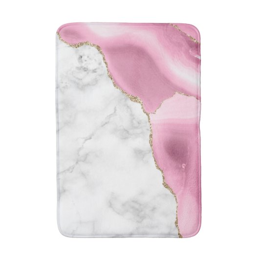 Weißer Marmor Gilded Pink Agate Badematte (Vorderseite Vertikal)