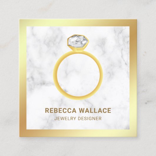 Weißer Marmor Gold Diamant Solitaire Ring Jewele Quadratische Visitenkarte (Vorderseite)