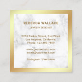 Weißer Marmor Gold Diamant Solitaire Ring Jewele Quadratische Visitenkarte (Rückseite)