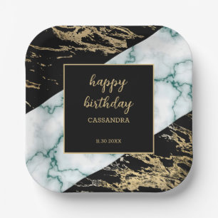 Weißer Marmor Gold Foil Farbe Textur Geburtstag Pappteller