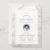 Weißer Marmor Junge Foto Erste Heilige Kommune Einladung (Vorderseite)