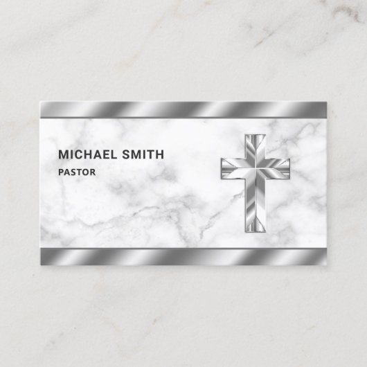 Weißer Marmor Metallic Jesus Christus Kreuzpastor Visitenkarte (Vorderseite)