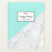 Weißer Marmor mit Aqua Accent Personalisiert Plann Planer (Vorderseite)