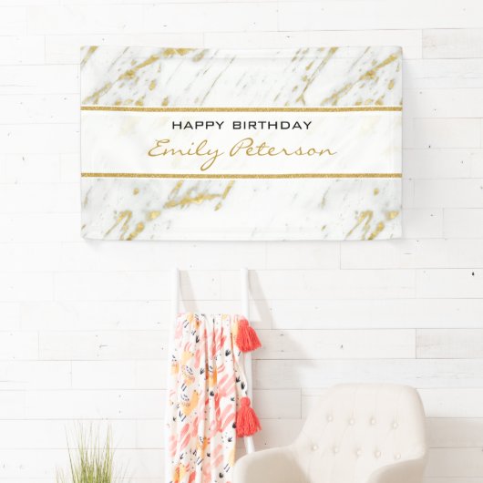 Weißer Marmor mit Gold-Glitzer Banner (Insitu)