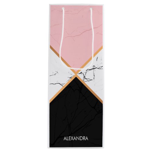 Weißer Marmor mit goldenen Linien Geschenktüte Für Weinflaschen (Vorderseite)