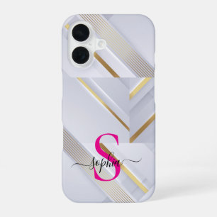 weißer Marmor mit goldenen Linien Monogramm iPhone 16 Hülle