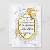 Weißer Marmor mit goldener Dekoration Einladung (Vorderseite)