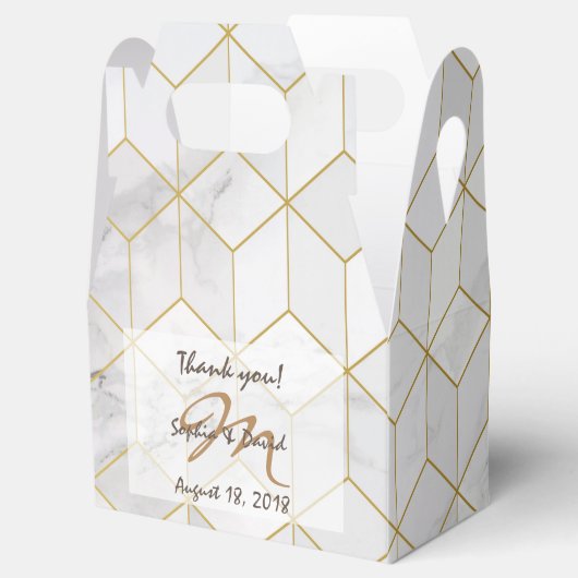 Weißer Marmor mit Goldwürfelmuster + Monogramm Geschenkschachtel (Geöffnet)