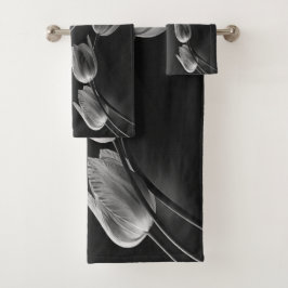 Weißer Marmor mit grauen, unterbelichteten Tulpen Badhandtuch Set