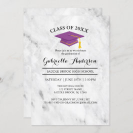 Weißer Marmor mit Lila Grad-Cap-Abschluss Einladung