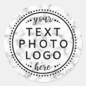 Weißer Marmor mit Logo-Foto oder Grafik Runder Aufkleber (Vorderseite)