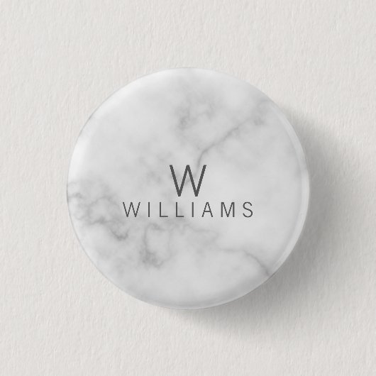 Weißer Marmor mit Personalisiertem Monogramm und N Button (Vorderseite)