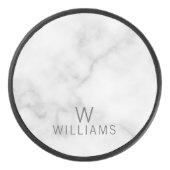 Weißer Marmor mit Personalisiertem Monogramm und N Eishockey Puck (Vorderseite)