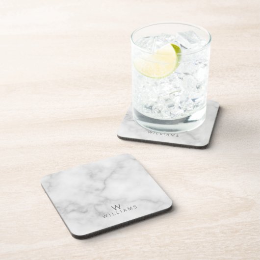 Weißer Marmor mit Personalisiertem Monogramm und N Getränkeuntersetzer (Rechte Seite)