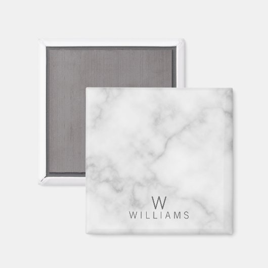 Weißer Marmor mit Personalisiertem Monogramm und N Magnet (Vorderseite/Rückseite)