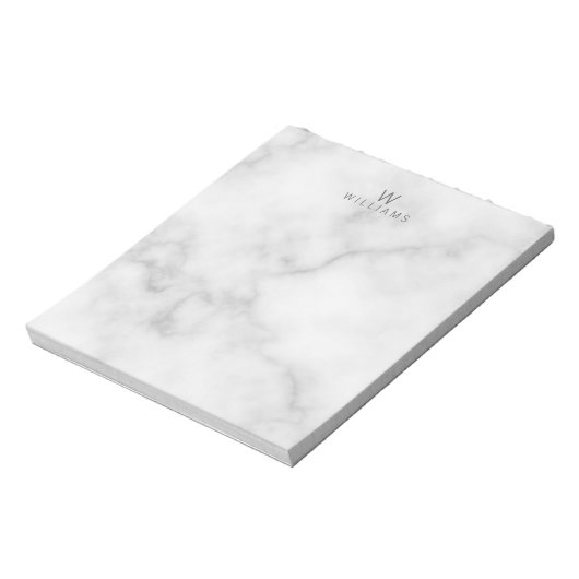 Weißer Marmor mit Personalisiertem Monogramm und N Notizblock (Rotiert)