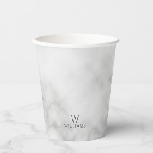 Weißer Marmor mit Personalisiertem Monogramm und N Pappbecher (Vorderseite)