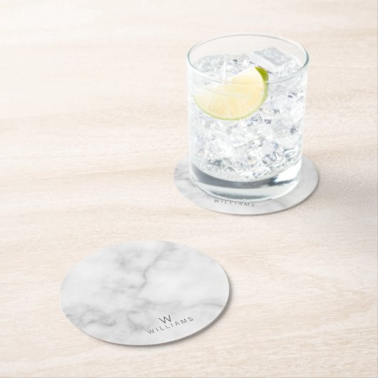 Weißer Marmor mit Personalisiertem Monogramm und N Runder Pappuntersetzer (Vor Ort)